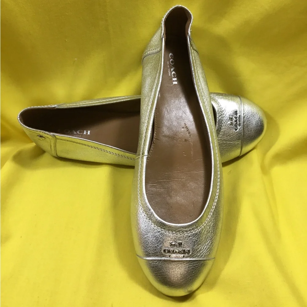 COACH Metallic Silver Leather Ballet Flats SZ 8 gently used